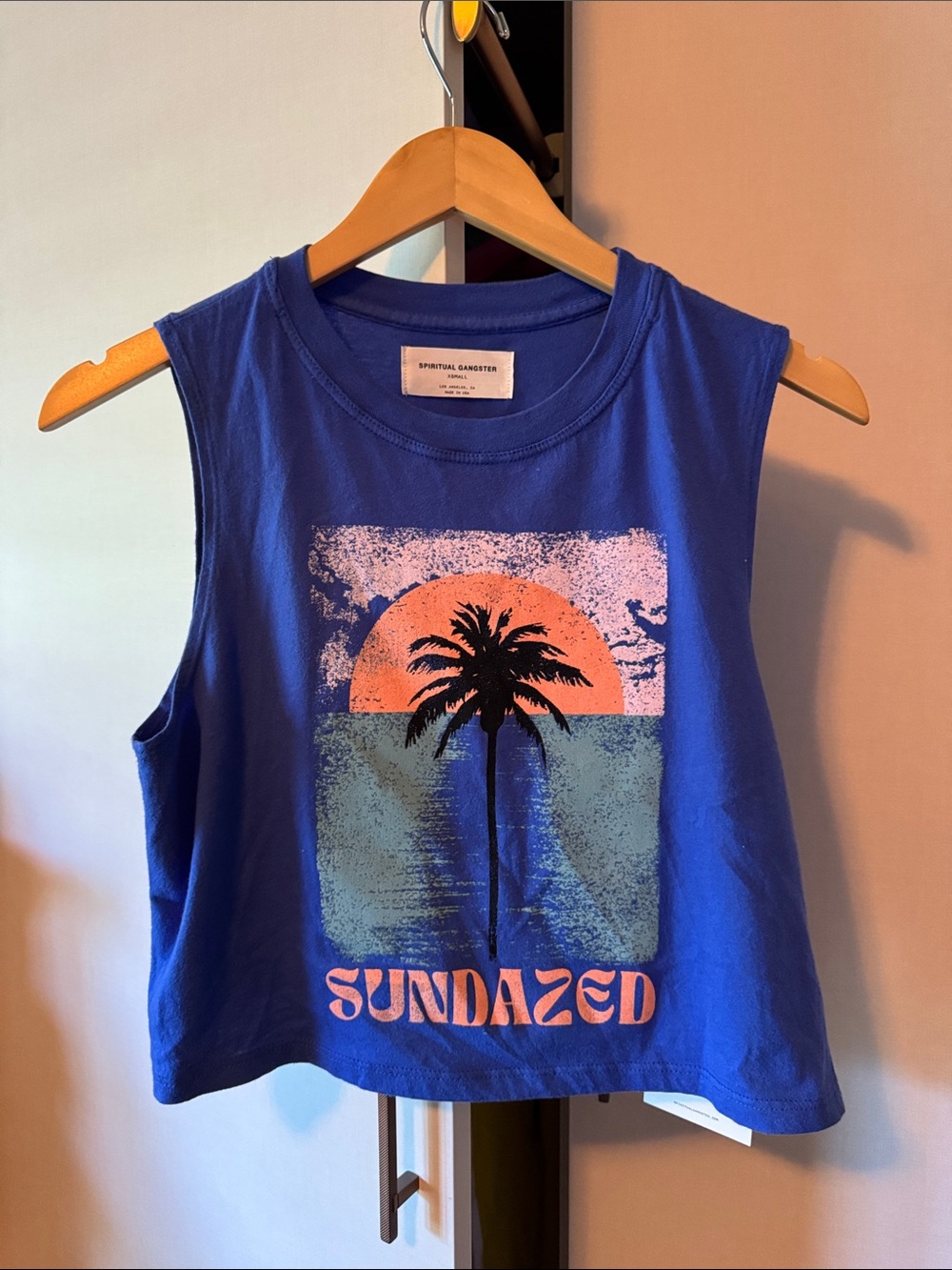 Spiritual Gangster Sundazed Spirit Blue Palm Sunset Graphic Tank